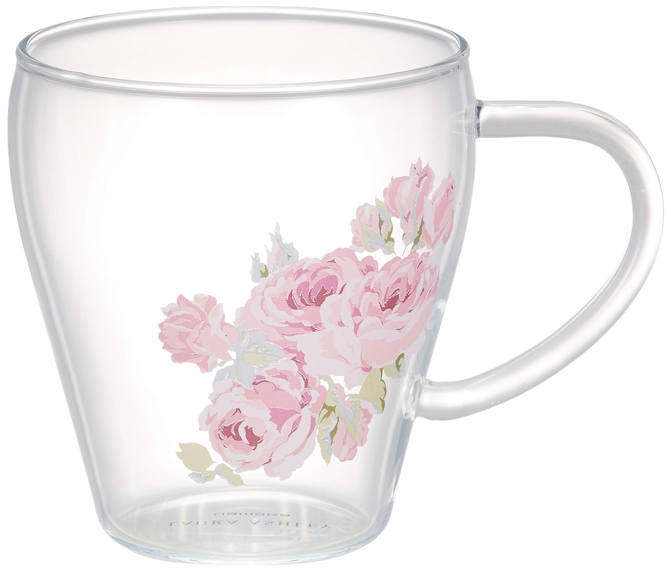 

British Laura Ashley Couture Rose Heat-Resistant Glass Mug, LA10-815, Pink, 330ml, Made in Japan, Yamaka Shoten