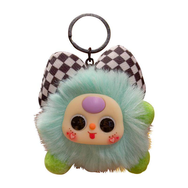 Fluffy Ball Doll Keychain: Three-Year-Old Series Plush Toy with Bowknot – Perfect Couple Gift зелёный
