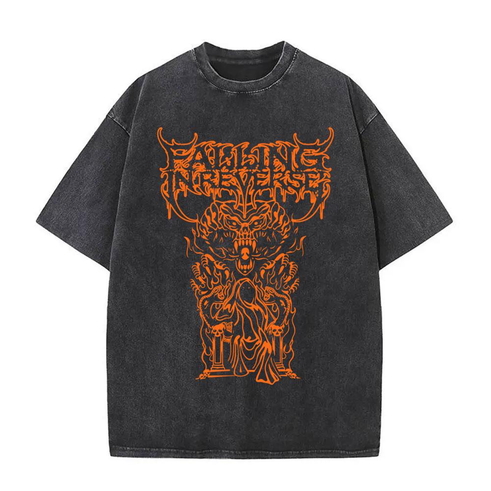 Washed Vintage Rock Band Falling In Reverse Skeleton Print Tshirt Men Women Retro Gothic Punk Tshirts Cotton Oversized T Shirt