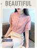 Summer 2024 Women's Stand-up Collar Retro Jacquard Cotton Shirt