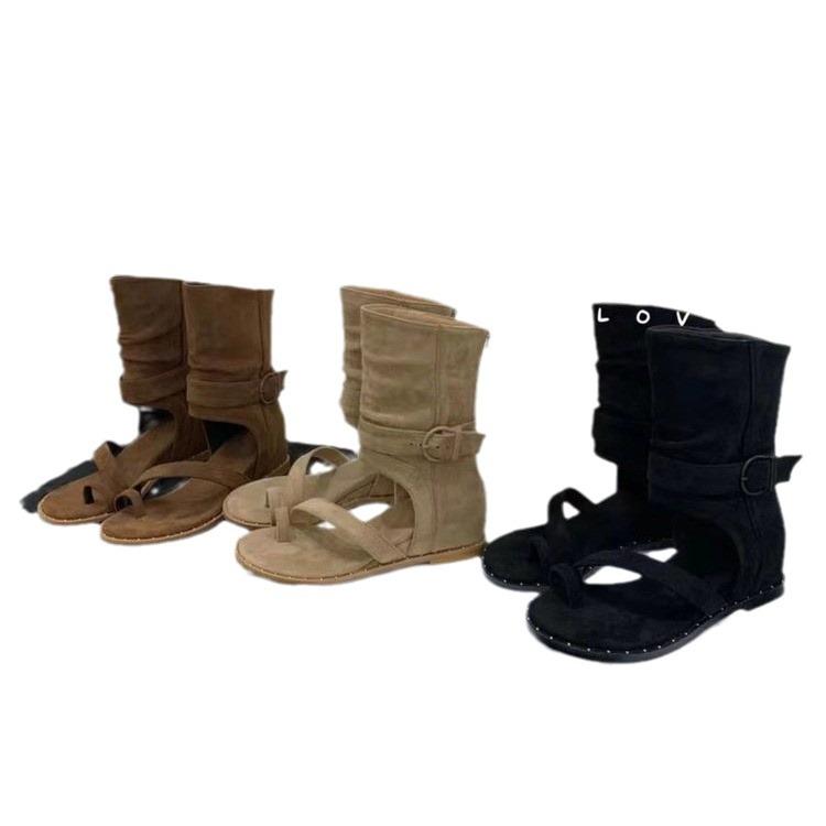 European and American Style Fashion Temperament Hollow Toe Herringbone Cool Boots Women's 2024 Summer Versatile Niche Sleeve Comfortable Sandals