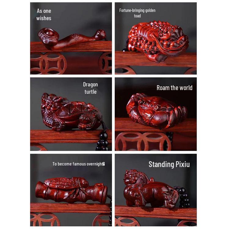 Sandalwood Pixiu Handheld Carved Pendant Ornament - Douyin Craft Gift