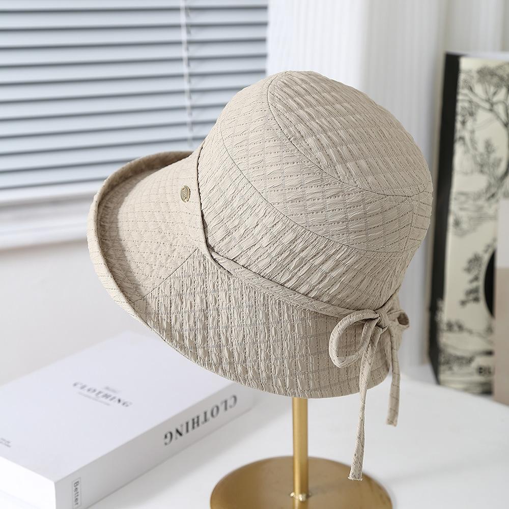 Women'S Bucket Hat Elegant Lady Fisherman Cap With Bow Wide Brimmed Spring Summer Hats For Women Cloth Foldable Sunhat New