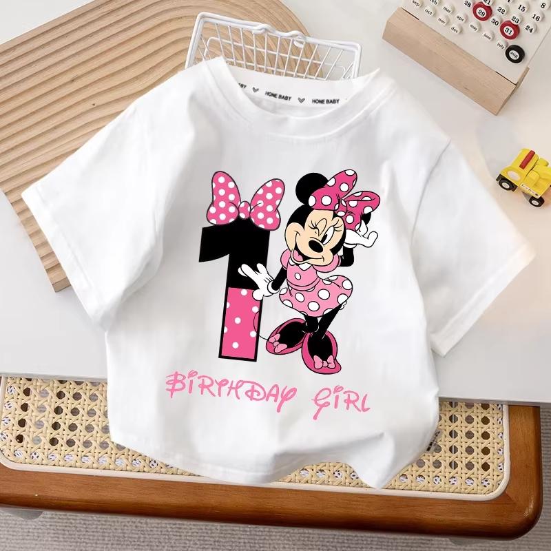 Tričko k narozeninám s Minnie Mouse Číslo Roztomilý Kreslený Dívčí Párty Oblečení Batolecí Vrchní Díly Letní Bavlněná Trička s Krátkým Rukávem Dětské Dárky