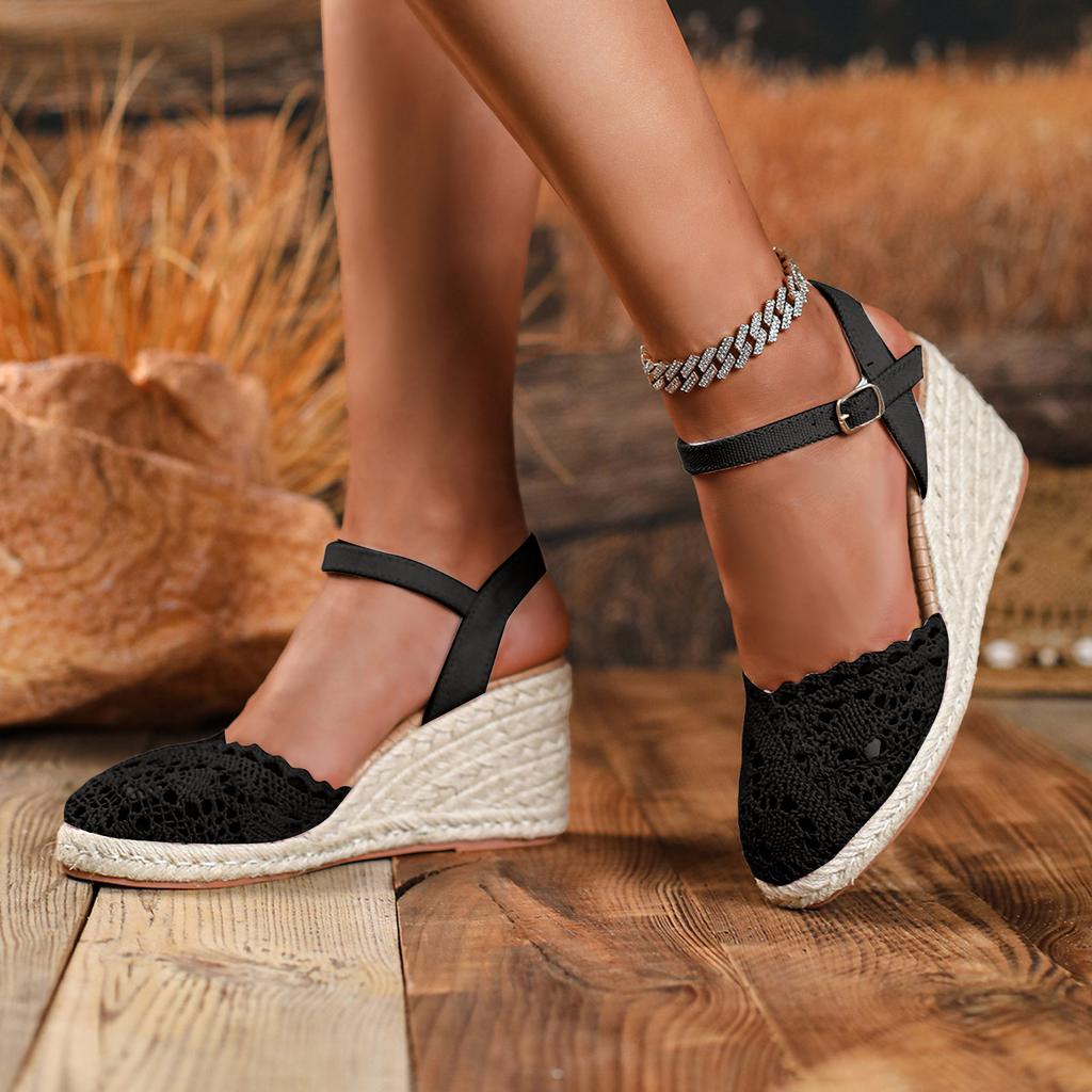 Women'S Wedge Heel Platform Fabric Shoes With Closed Toe Cutout Design Strap Tan Sandals For Women Dressy Sandals For Women Size