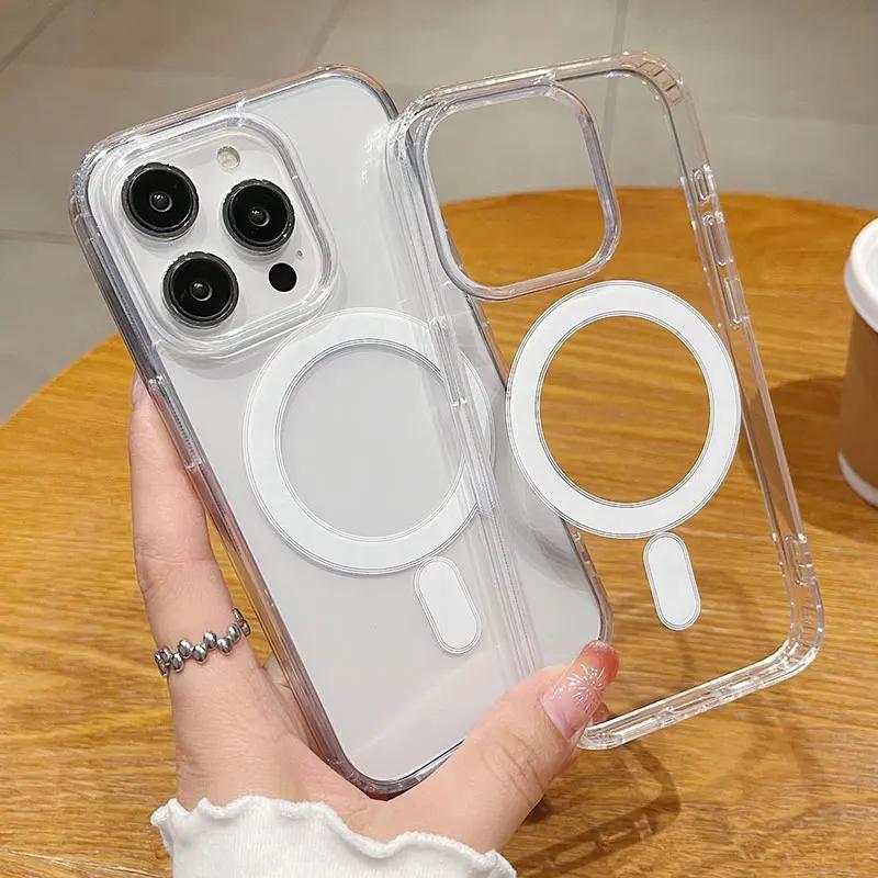 Luxury Magnetic Wireless Charge For Magsafe Case for iPhone 17 16 15 14 13 12 11 Pro XR XS Max Plus Mini Transparent Back Cover