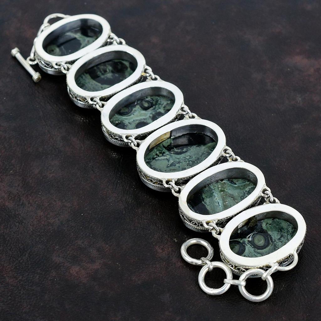 Kambaba Jasper Bracelet Handmade Gemstone Bracelet 925 Sterling Silver Bracelet Vintage Jewelry Adjustable Chain Bracelet Anniversary Gifts