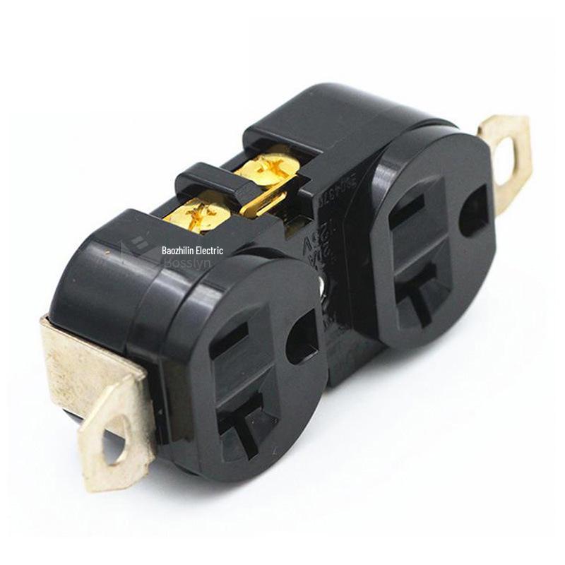 Black American Double Industrial Socket, NEMA 5-20R, for USA and Canada Construction Sites.