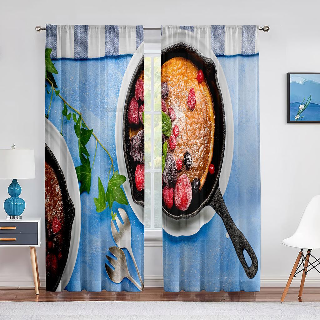 Naleśniki owocowe jagodowe Smaczne jedzenie Przezroczysta zasłona do salonu sypialni kuchni domowej Szyfonowe tiulowe zasłony Dekoracja okna