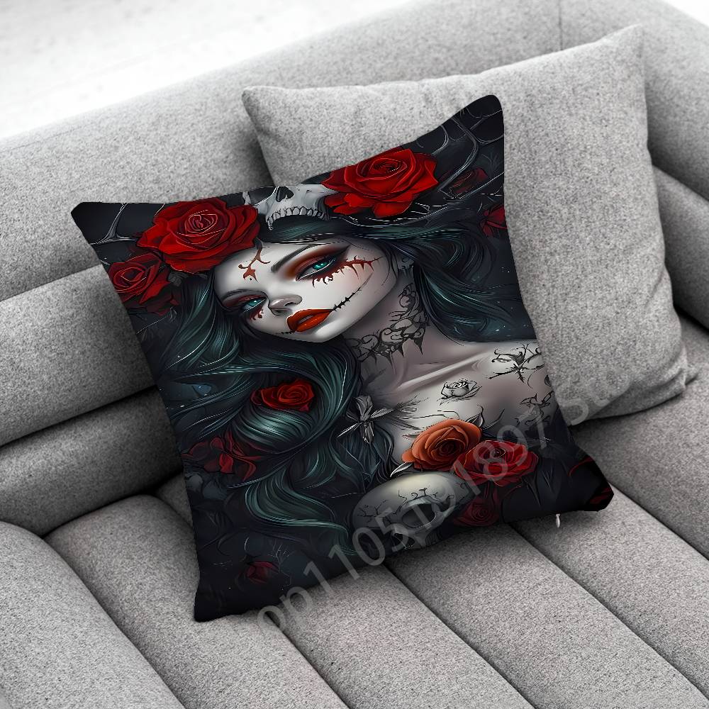 Mexico Skull Girl Catrina Rose Throw Pillow Case For 50x50cm 30x30cm 55x55cm 45x45cm 40x40cm Square Bed Pillowcase Cover