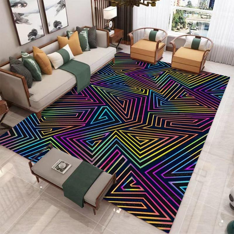 Schwarzer Geometrischer Abstrakt Teppich Wohnzimmer Zuhause Großer Schlafzimmerteppich Leichter Luxus Sofa Couchtisch Rutschfeste Bodentuch Dekoration