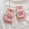Bow Flip Knitted Gloves New Plush Thickened Cold Proof and Warm Student Fingerless Versatile Cartoon Trend