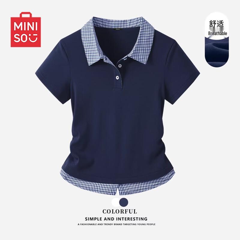 MINISO Women s Plaid Polo T-Shirt US 10