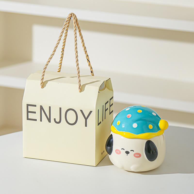 Cartoon Puppy Cute Mug with Lid Office Drinking Water Cup Couple Girl Water Cup Souvenir Gift Cup Coffee Cup