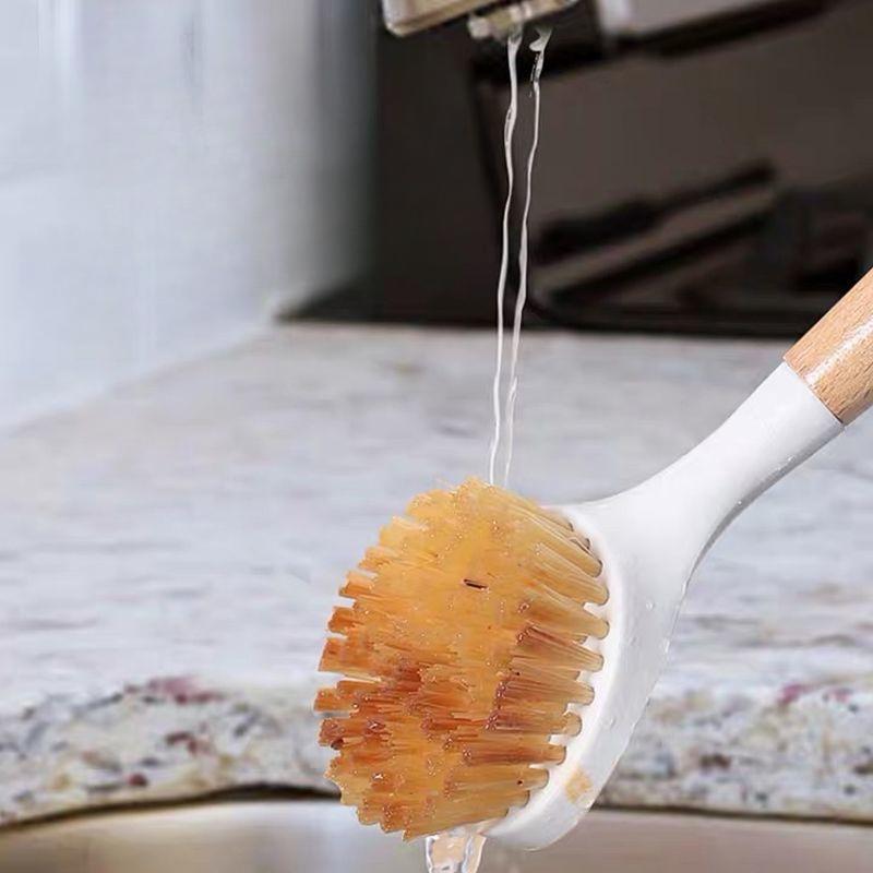 Sisal Pot Brush, Household Kitchen Brush Pot, Dishwashing Artifact, Brush for Washing Pot, Brush Bowl Long Handle for Cleaning and Descaling, No Oil