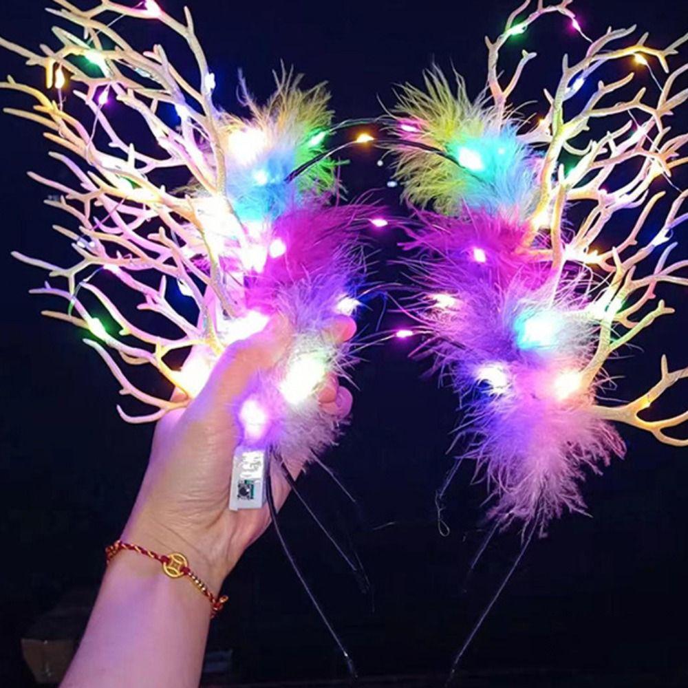 Colorful Flashing Headband LED Lights Luminous Deer Horn Hair Band LED Glow Headband  Kids Gift