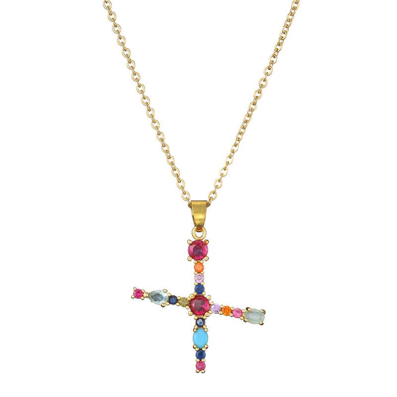 2021 Mixed Gemstone Inlaid Clavicle Necklace: 26-Letter Color-Preserving Electroplated Design for Women, Popular In Europe and America