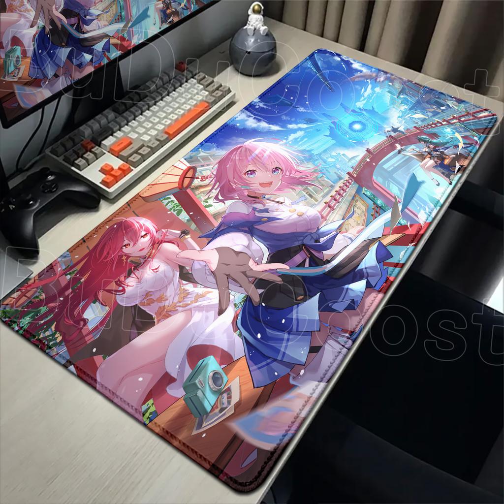 Cute anime game mouse pad Honkai Star Rail March 7th Girl Pink mousepad Non-slip Desk Mat desk organizers and trays 900 x 400MM