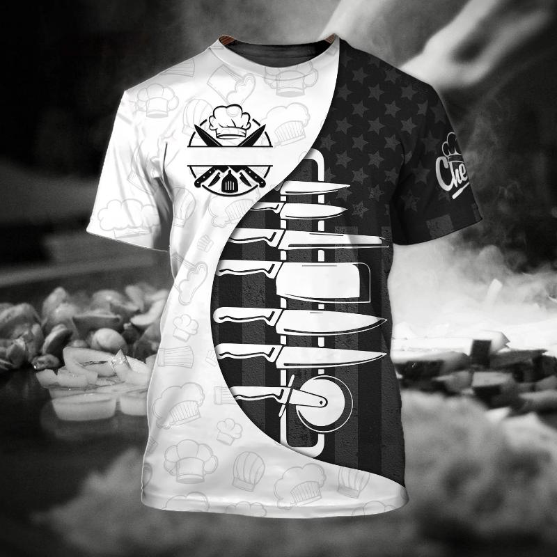 Summer Men's Chef T-shirt, Custom 3D Printed Clothes, Round Neck Short Sleeve Shirt, Fashionable Punk Street Clothes 6XL