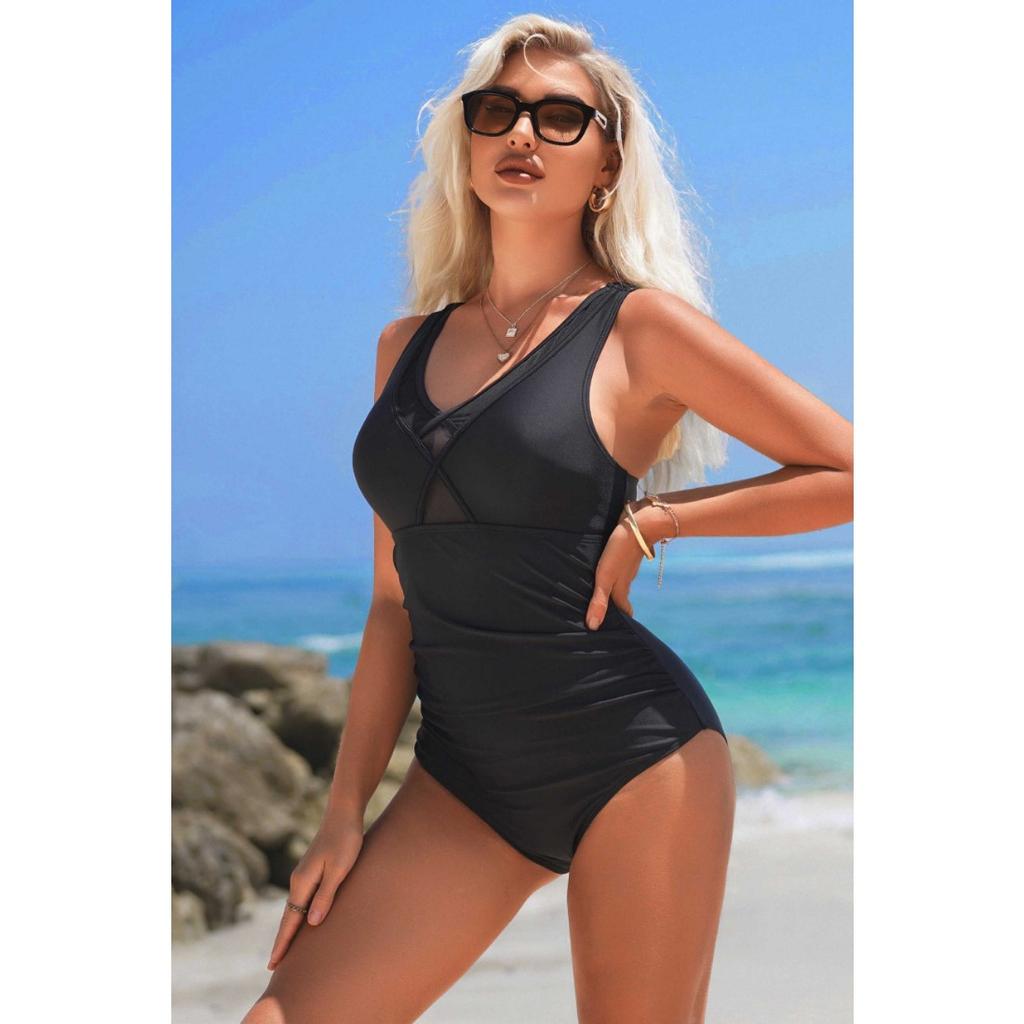 CHARMLEAKS One Piece Swimsuit Women Pectoral Cross V Collar Bathing Suit Sexy Monokini Swimwear S-XL