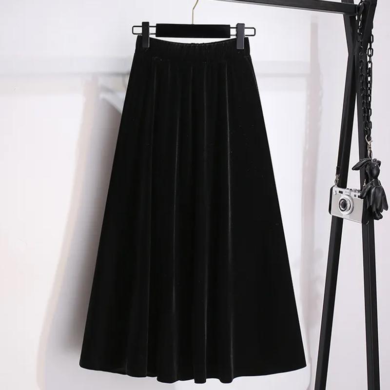 Skirt for Women Casual Versatile Elastic High Waist Long Loose Plus Size Thickened Stretchy Solid Colour Skirt