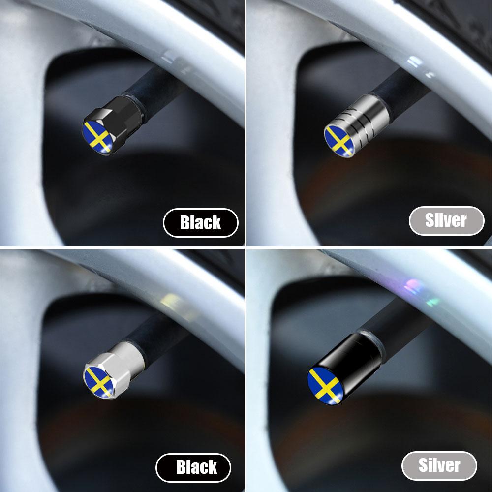 Lot de 4 bouchons de valves de pneus avec emblème du drapeau suédois pour voiture, accessoires de décoration pour Volvo V70 XC60 S60 V60 V40