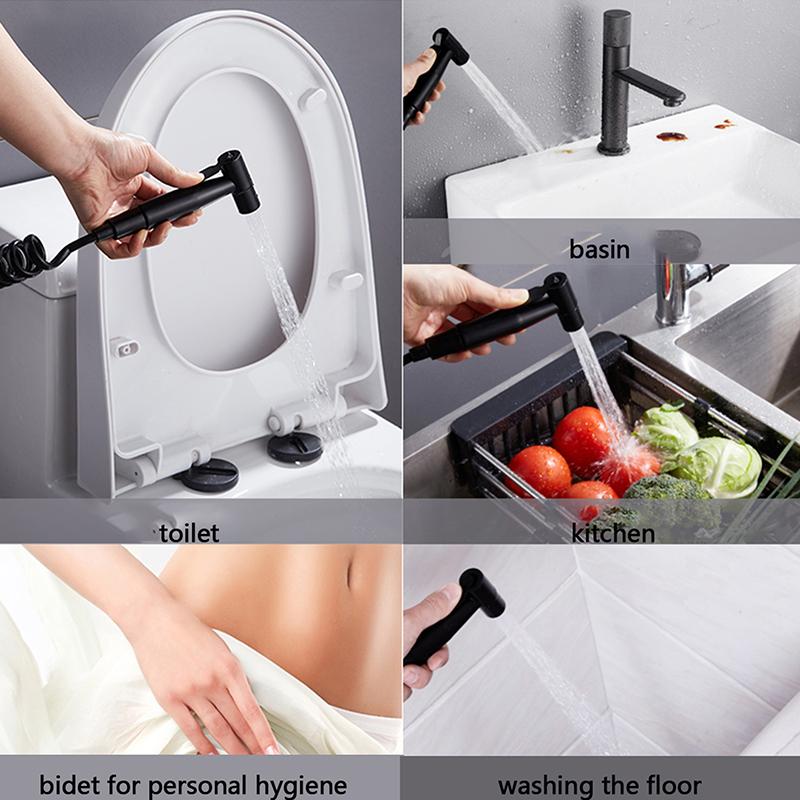 Black Stainless Steel Handheld Bidet Sprayer Set for Toilet Premium Pressurized Bathroom Shower Head with Spring Hose & Valve