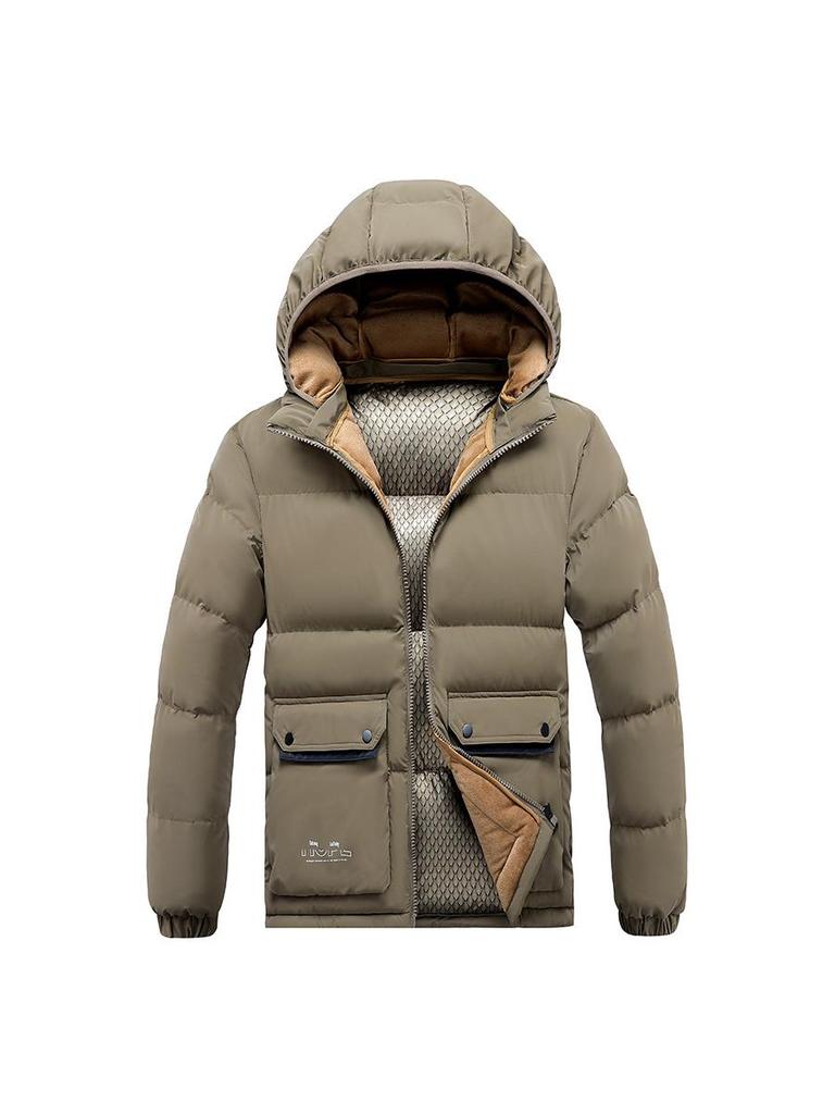 2025 Men's Winter Slim Fit Cotton Jacket with Removable Hood, Korean Style, Ribbed Trendy Design