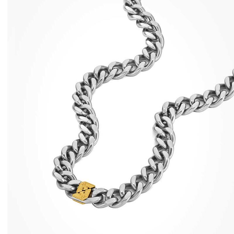 Emporio Armani Light Luxury Hip Hop Cuban Chain Fashion Simple Trendy Street Style Stainless Steel Necklace Men necklace Silver EGS3187040