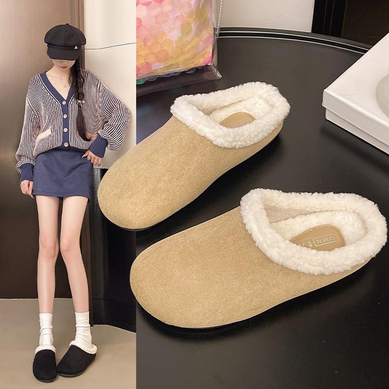 Retro women's winter new Mao Mao slippers casual one-pedal bag head slippers women
