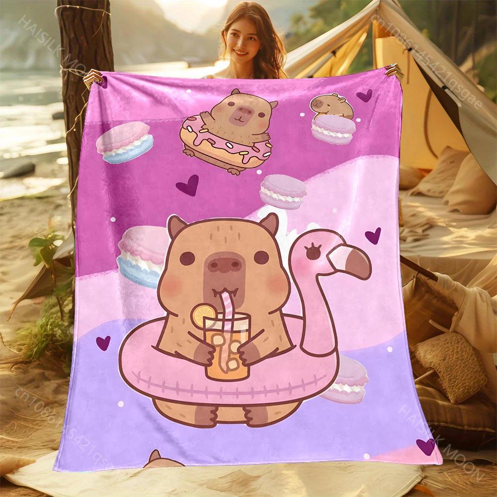 Capybara Cartoon Throw Blanket Soft Cozy for Home or Travel Perfect Gift for Adults Kids Various Sizes Available