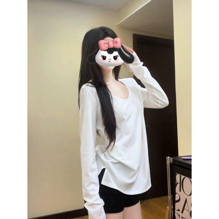 

Women s Relaxed Fit Pure Cotton U-Neck Long-Sleeve T-Shirt S белый