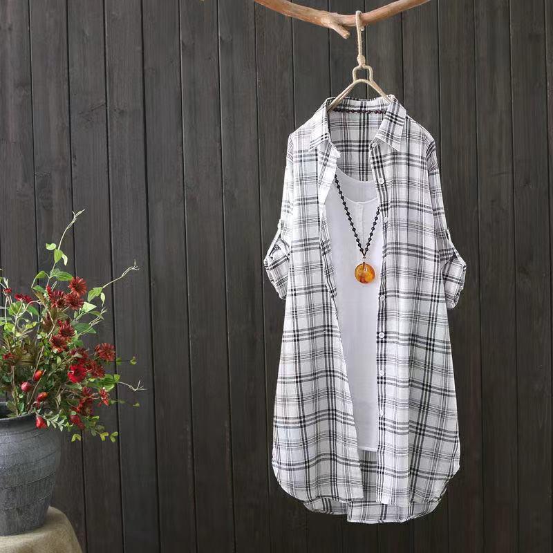 Women s Mid-Length Plaid Shirt: Summer 2026, Slim-Fit, Long Sleeves, Loose Cardigan, Sunscreen Jacket S