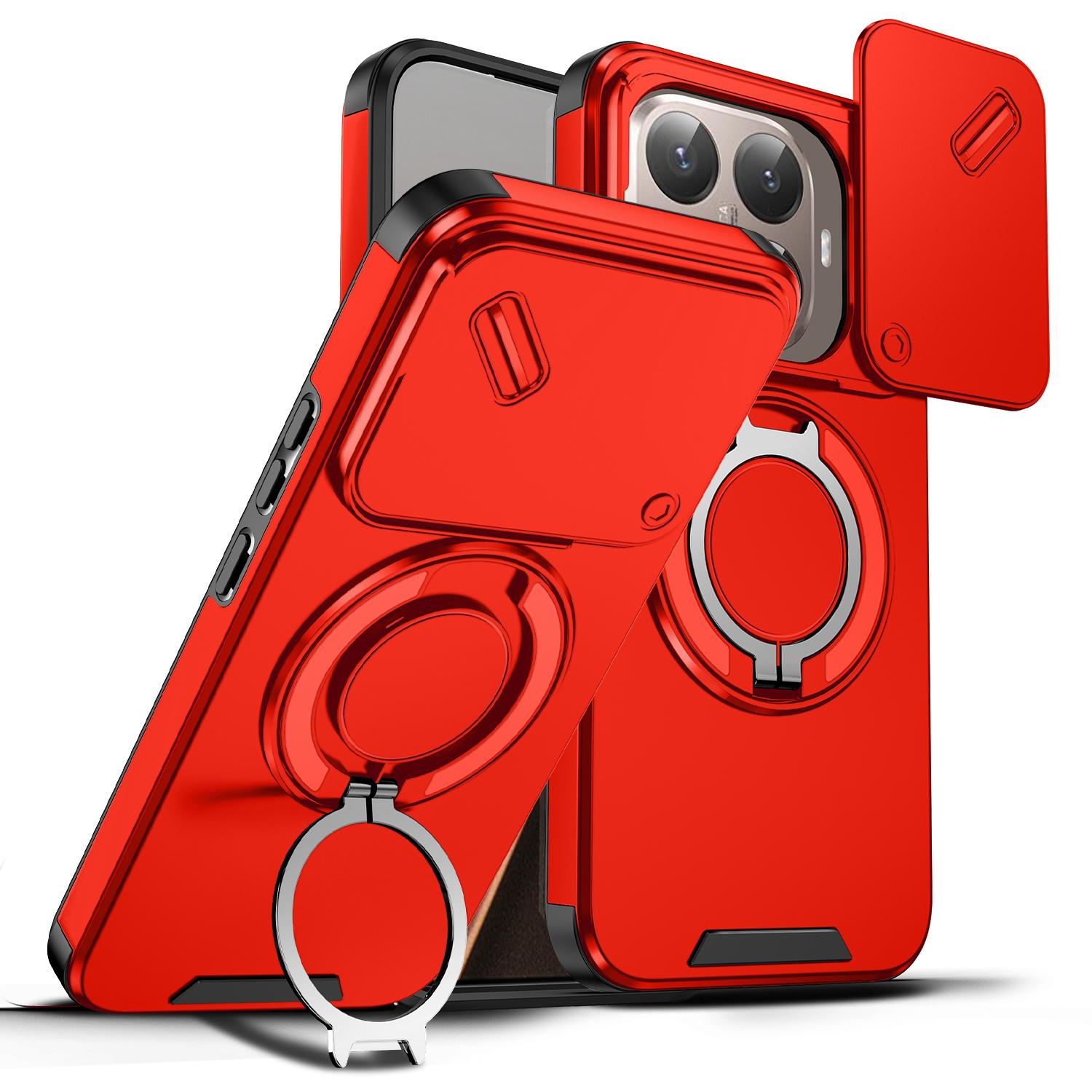

Magnetic Ring Stand Phone Case For Xiaomi 15T Pro Slide Camera Lens Protection Soft TPU Frame Hard Plastic Back Cover Fundas For Xiaomi 15T Pro червоний