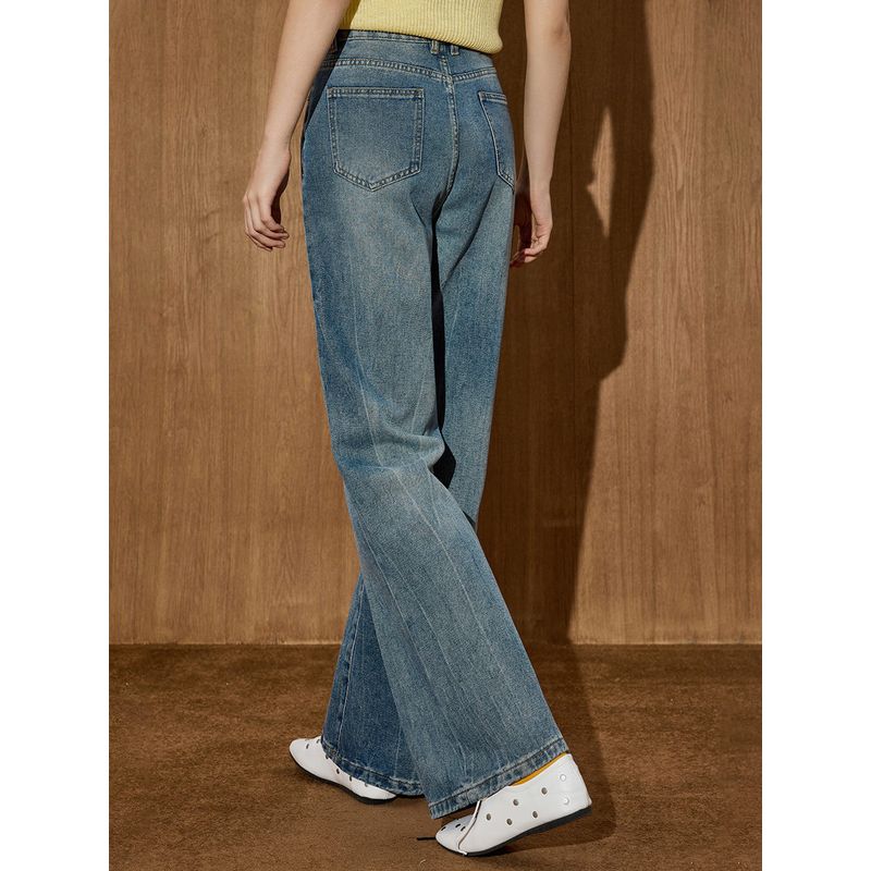 Coolhut2025 Autum Washed Loose High-Waisted Slimming Slightly Flared Narrow-Leg Long Pants Women's Jeans