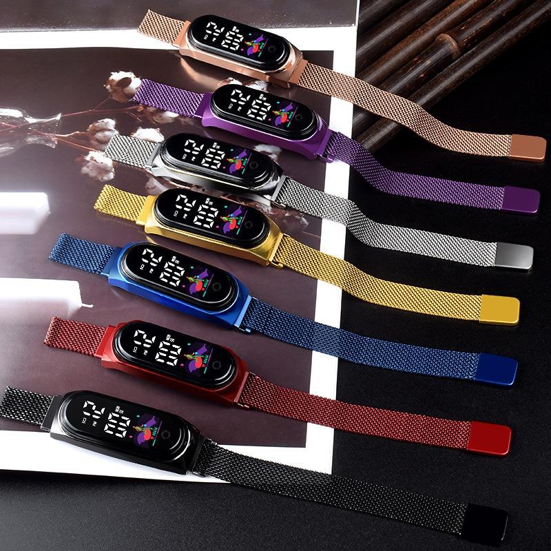 New LED Student Electronic Watch Innovative Colorful Waterproof Milan with Alloy Touch Screen LED Bracelet Watch