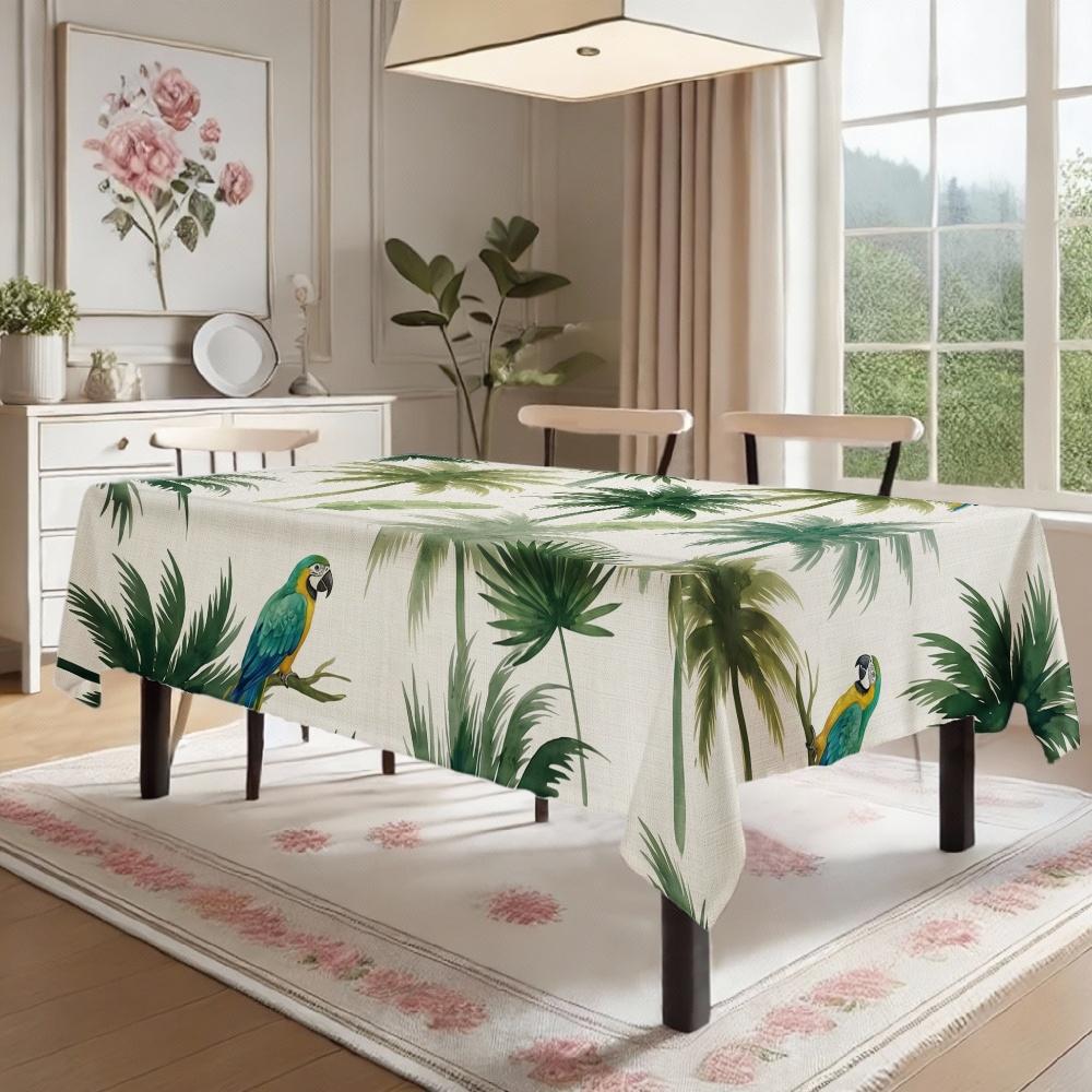 Tropical Palm Tree Parrot Rectangle Table Cloth for Table Decor Kitchen Dining Waterproof Reusable Tablecloth for Tables Party