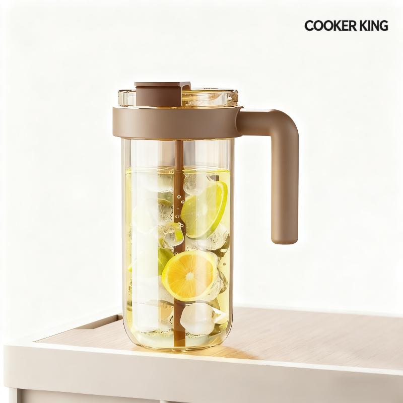 Plastic cup, portable, healthy, large capacity, tea brewing, leak-proof transparent, with straw, cream yellow, 1L
