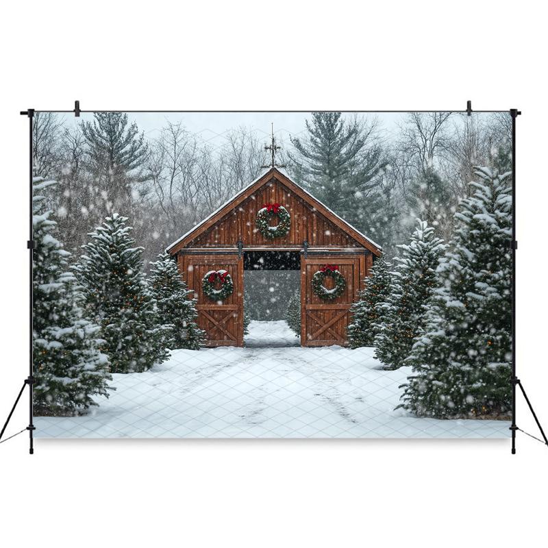 Mocsicka Christmas Photography Background Winter Snowflake Decoration Photo Backdrops Xmas Tree Red Door Pattern Shooting Banner