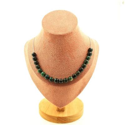 Steine und Mineralien. Halskette 20 Smaragdperlen aus Sambia Qualität 3A 8 mm. Stahlkette Halskette für Damen und Herren. Benutzerdefinierte Größe