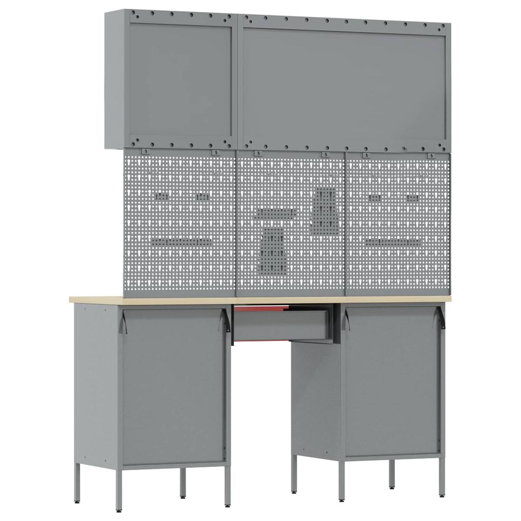 Workbench with Drawers 10 pcs Red Engineered Wood and Steel