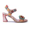 Johnature Echtes Leder Handgefertigt Barockstil Retro Blume Bequem Quadratischer Absatz High Heels Sandalen