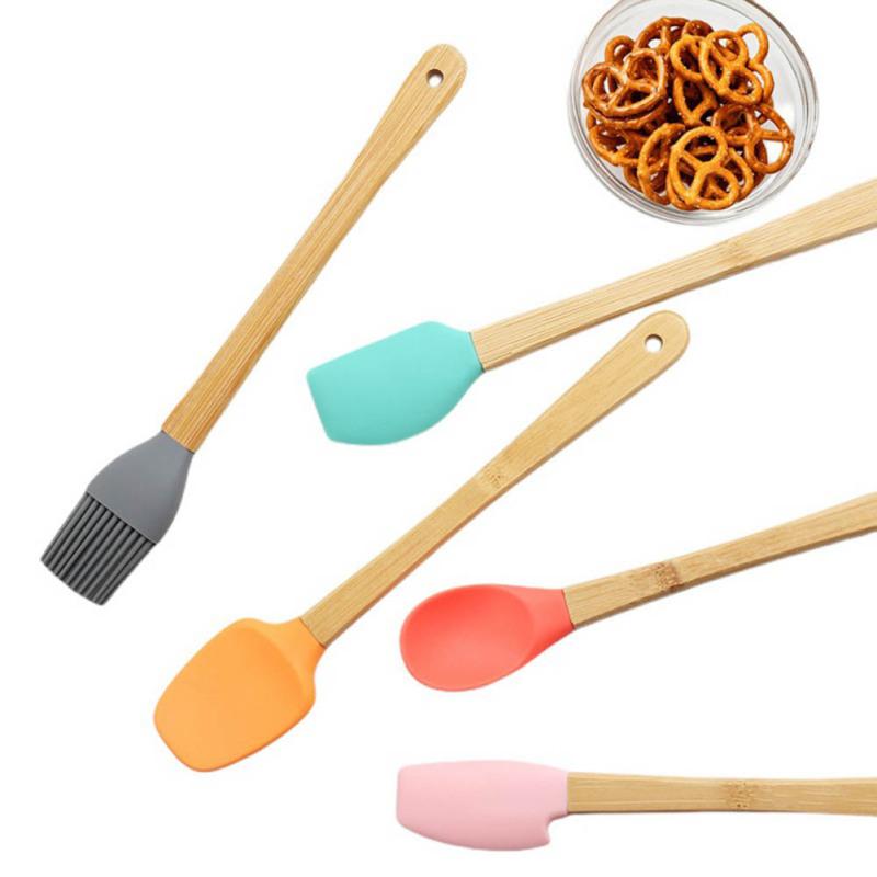 5 Pcs/set Silicone Mini  Kitchenware Kits Anti-slip Handle Colorful Heat-resistant Spatula Brush