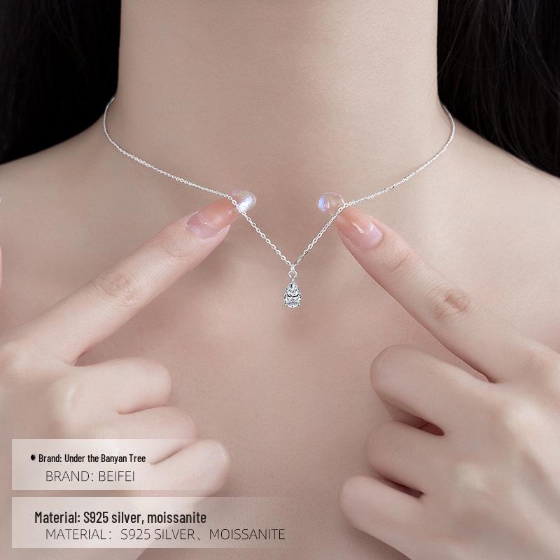 Banyan Tree S925 Silver Moissanit Dropphalsband - Dam Lyx Geometrisk Nyckelbenskedja Trend