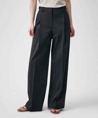 MUSINSA STANDARD WOMAN Women'S Summer Wool One-Pleat Wide Hidden Elastic Waist Slacks [Charcoal Gray]