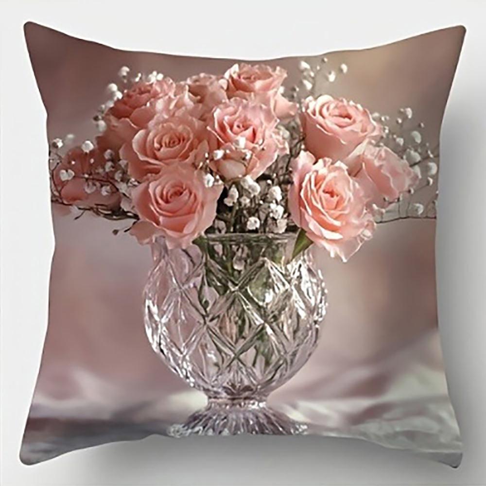 Vase of Pink Peonies On PillowSuitable for Sofa Car Bedroom Decorative Cushion Cover Pillow Cover