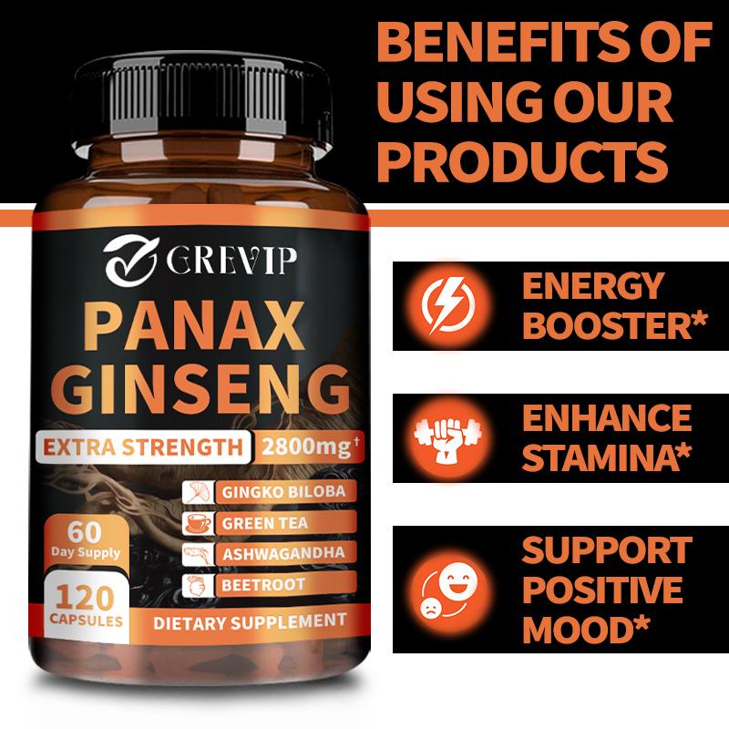 PANAX GINSENG, 120 Vegetarian Capsules, 2800 mg, Relieves Fatigue, Boosts Energy Levels and Muscle Building