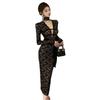 Women's Temperament V-neck Lace-up Slim Lace Long-sleeved Dress