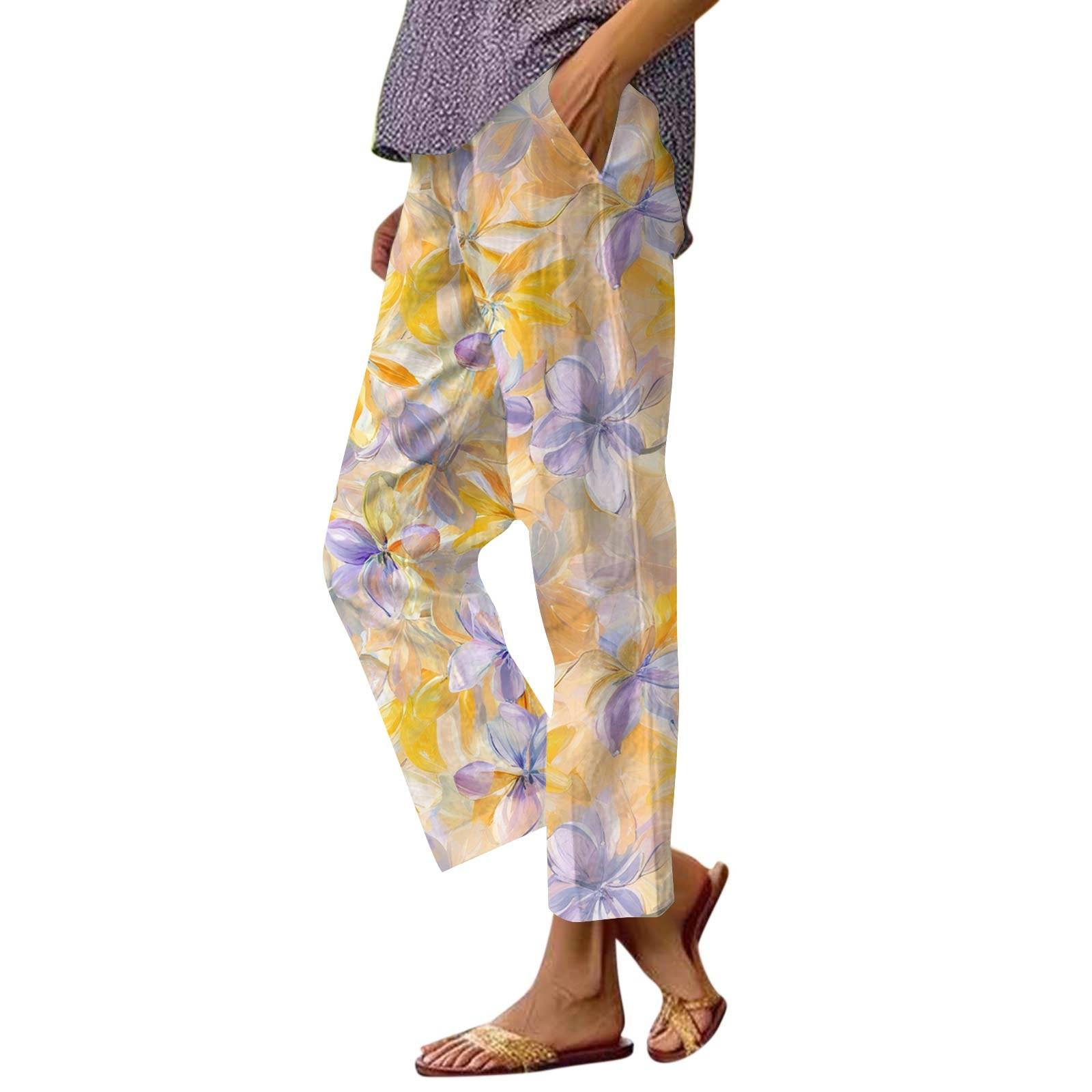 

Женские повседневные модные принтованные прямые брюки с карманами XL жёлтый