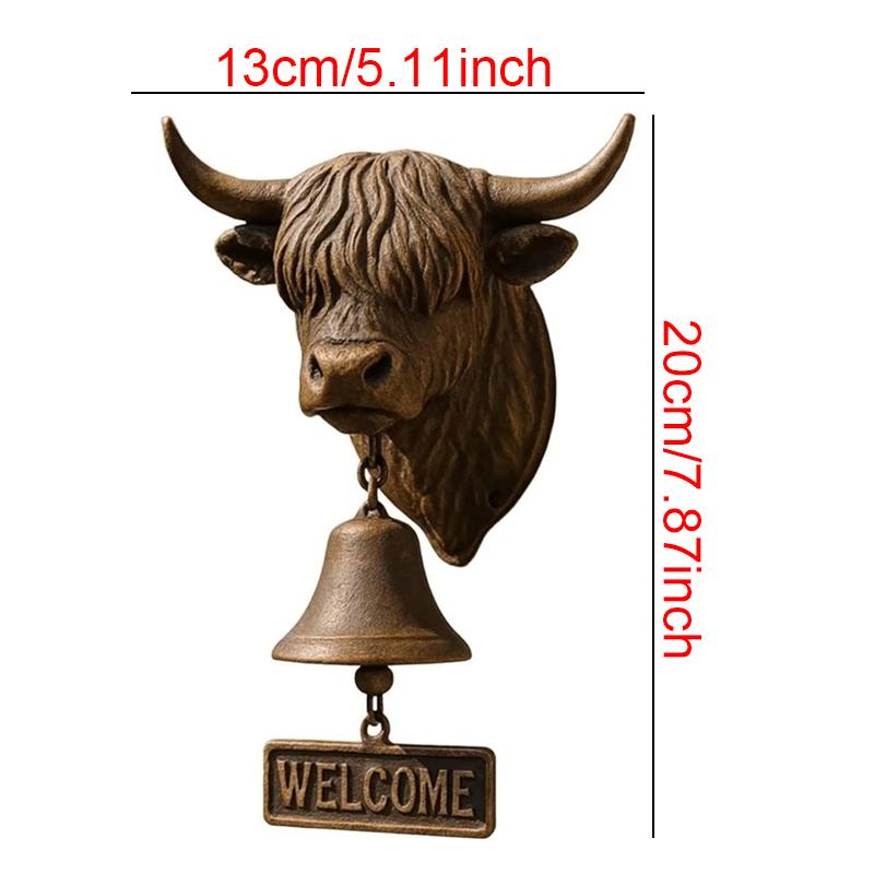

3D Vintage Highland Cow Doorbell Welcome Sign Bell Ornaments Garden Gate Decor Highland Cattle Welcome Doorbell